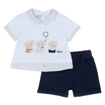 COMPLETO T-SHIRT M/C ELEFANTI E SHORTS BLU - CHICCO