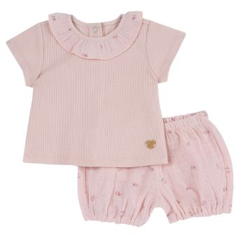 COMPLETO T-SHIRT COSTINE E SHORT ROSA PESCO - CHICCO
