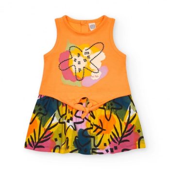 VESTITO SPALLA LARGA ARANCIONE A FANTASIA -  TUC TUC