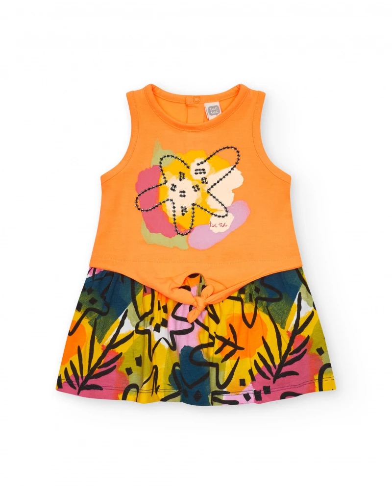 VESTITO SPALLA LARGA ARANCIONE A FANTASIA - TUC TUC