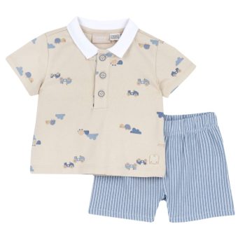 COMPLETO T-SHIRT M/C BEIGE CON SHORT FASCIATO AVIO - CHICCO