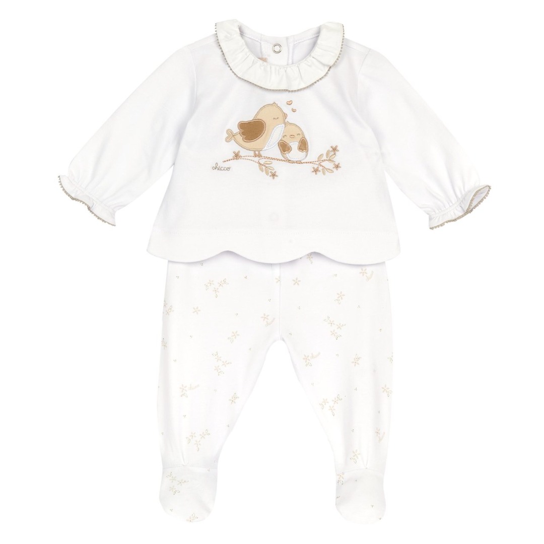 COMPLETO MAGLIA M/L E PANTALONE B.CO E GLITTER - CHICCO