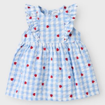 VESTITO A QUADRI CELESTE CON CUORI - NAME IT