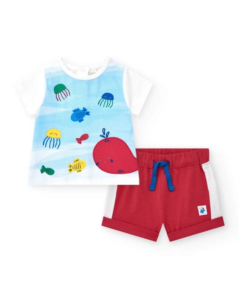 COMPLETO 2 PZ T-SHIRT STAMPA PESCI E BERMUDA - TUC TUC