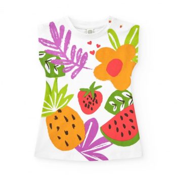 VESTITO BIANCO CON STAMPA COLORATA - TUC TUC