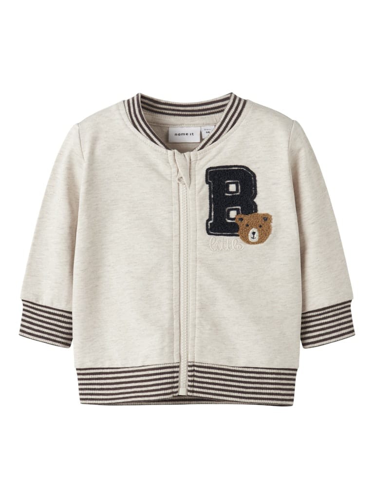 FELPA GARZATA CON ZIP E POLSINI RIGATI BEIGE - Name it