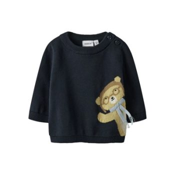 MAGLIONE COTONE BLU CON ORSETTO - Name it