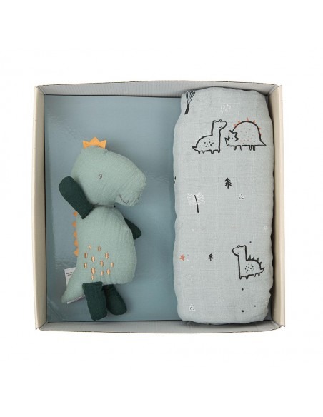 Set Regalo Peluche Dino + Mussola Verde - Bimbidreams