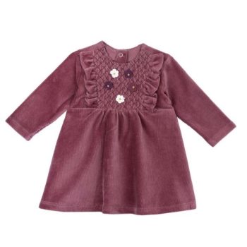 VESTITO M/L VELLUTO ROSA SCURO CON VOLANT E RICAMI - Chicco