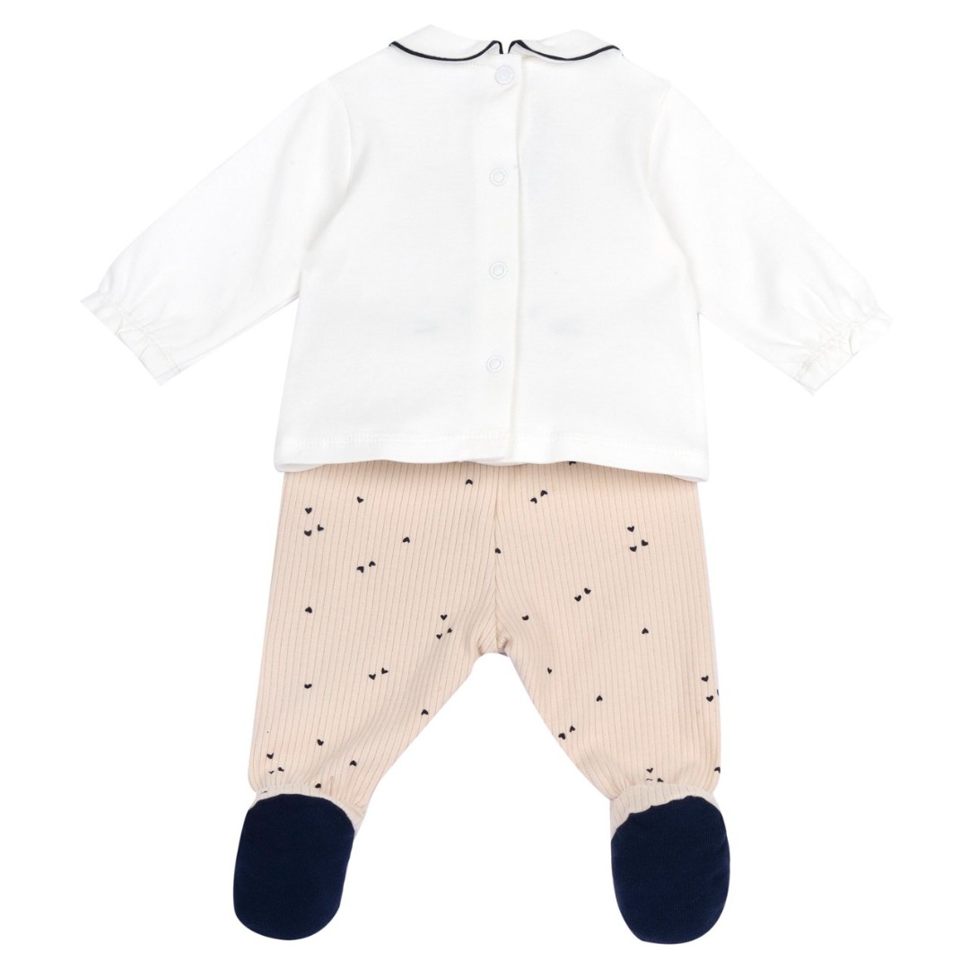 COMPLETO MAGLIA M/L B.CA E PANTALONE LUNGO COSTINE BEIGE - Chicco - immagine 2
