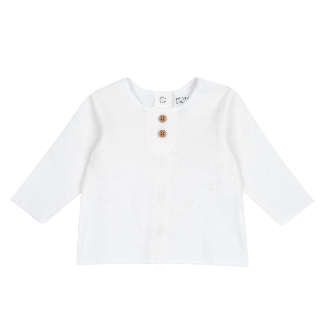 COMPLETO MAGLIA M/L B.CA CON SALOPETTE BEIGE CON ORSETTI - Chicco - immagine 3