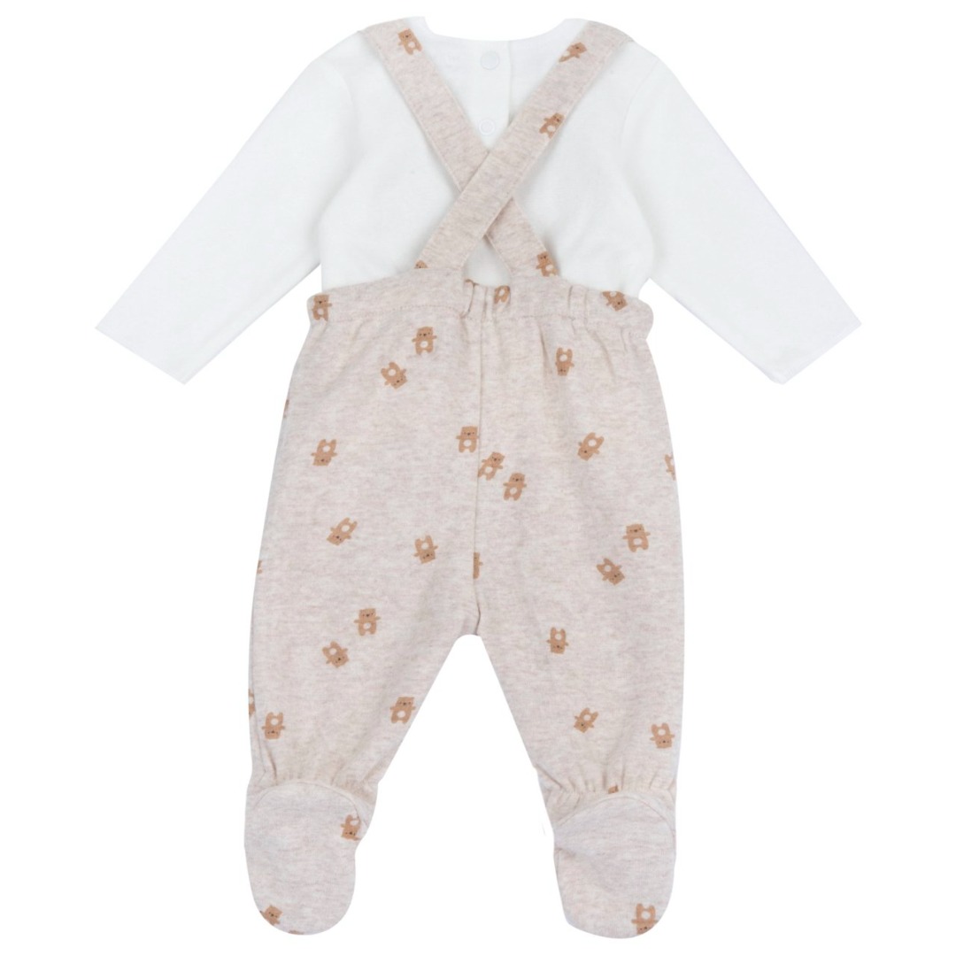 COMPLETO MAGLIA M/L B.CA CON SALOPETTE BEIGE CON ORSETTI - Chicco - immagine 2