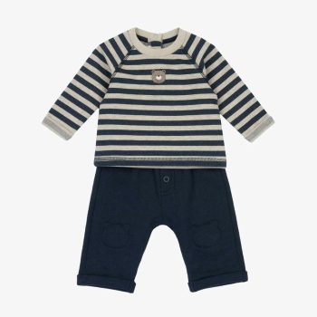 COMPLETO FELPA RIGATA BEIGE e BLU CON PANTALONE BLU - Chicco