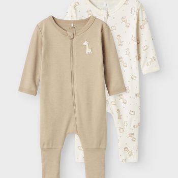 SET 2PZ PIGIAMA CON ZIP BEIGE e B.CO CON GIRAFFA - Name it