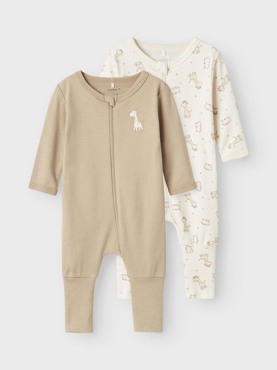 SET 2PZ PIGIAMA CON ZIP BEIGE e B.CO CON GIRAFFA - Name it