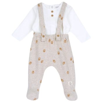 COMPLETO MAGLIA M/L B.CA CON SALOPETTE BEIGE CON ORSETTI - Chicco