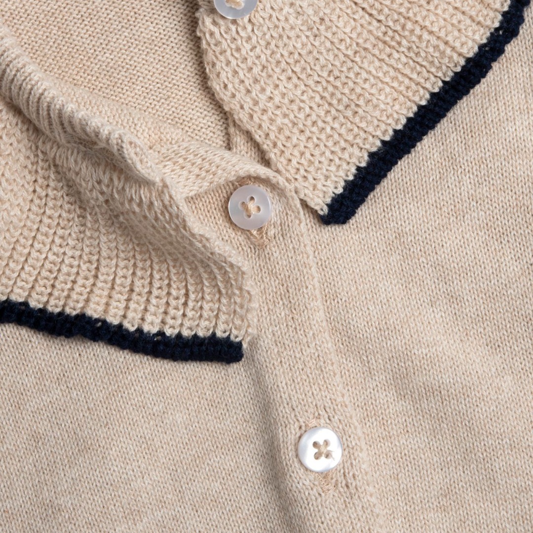 Cardigan in Maglia Beige con Bordo blu - Chicco - immagine 3