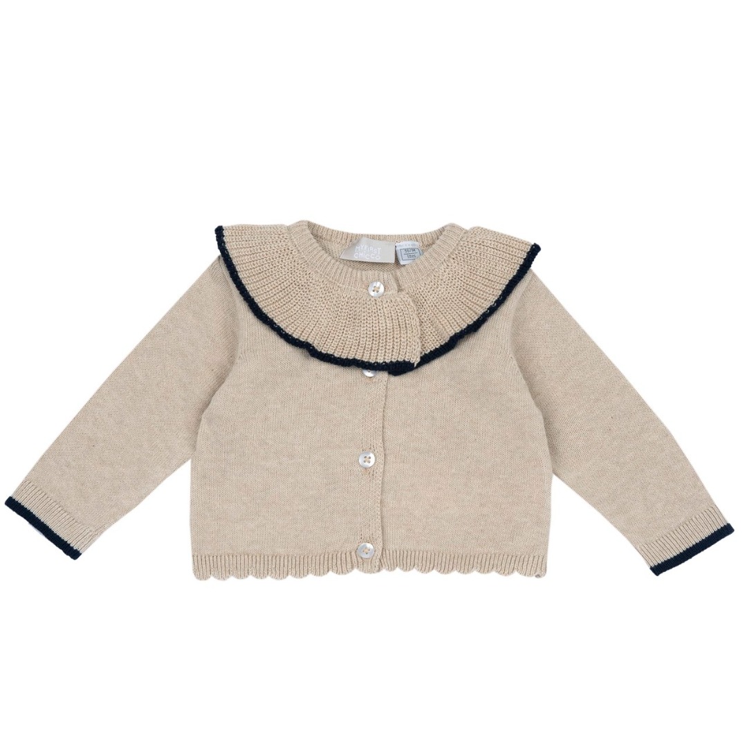 Cardigan in Maglia Beige con Bordo blu - Chicco