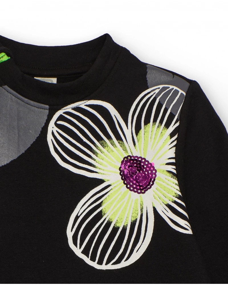 VESTITO FELPATO NERO CON FIORI E PAILETTES - Tuc tuc - immagine 3