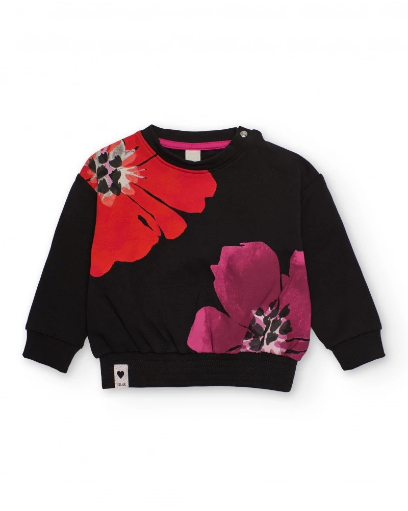 FELPA NERA CON FIORI - Tuc tuc