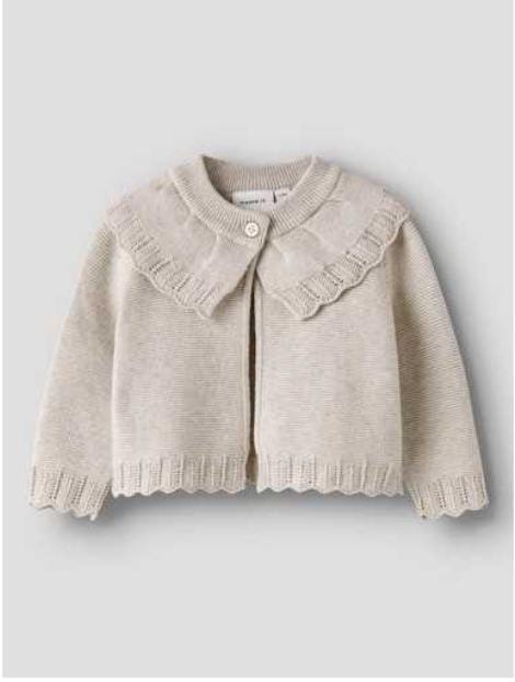 CARDIGAN CON COLLO LAVORATO BEIGE - Name it