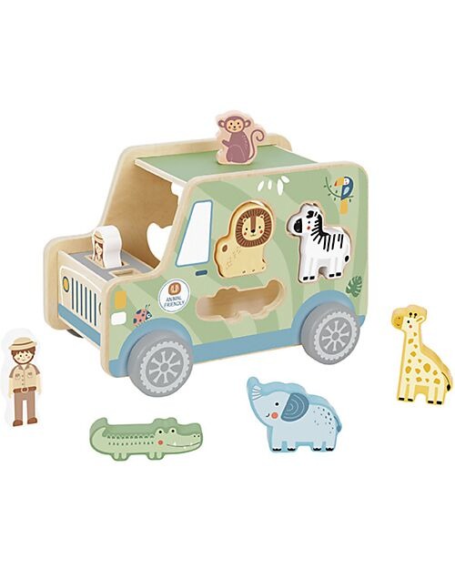 Gioco a Incastro in Legno, Jeep con Animali - Tooky Toy
