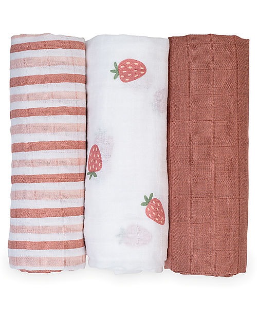 Set di 3Mussole Swaddle 69 x 69 cm Fragole - Lulujo