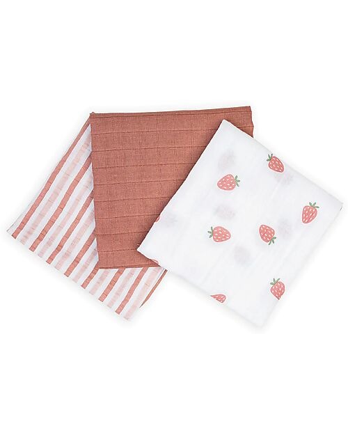 Set di 3Mussole Swaddle 69 x 69 cm Fragole - Lulujo - immagine 2
