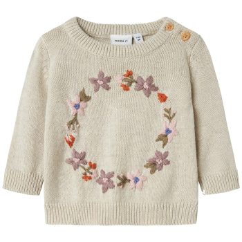 PULLOVER BEIGE CON RICAMI A FIORI - Name it