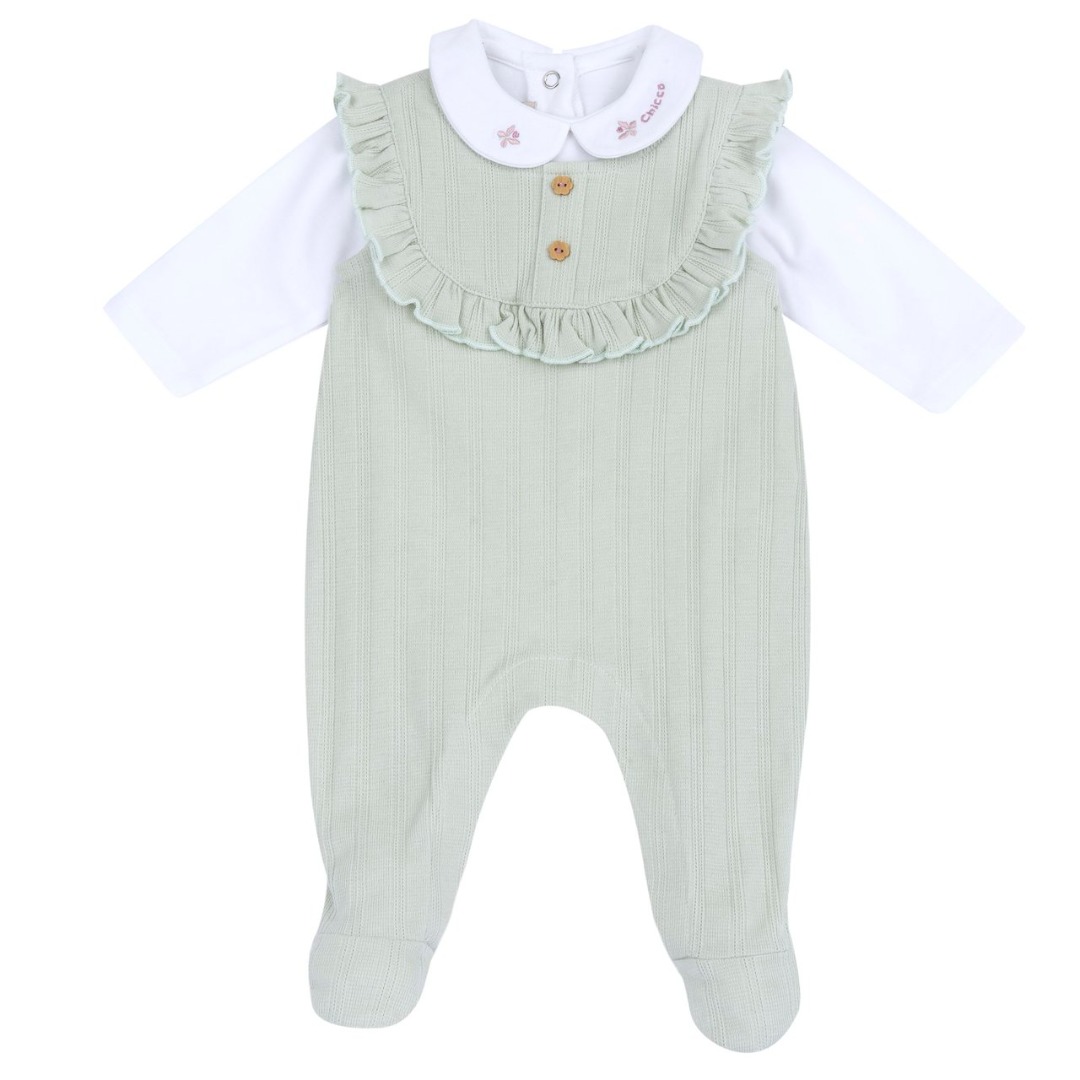 Completo Salopette Menta con Body Bianco - Chicco