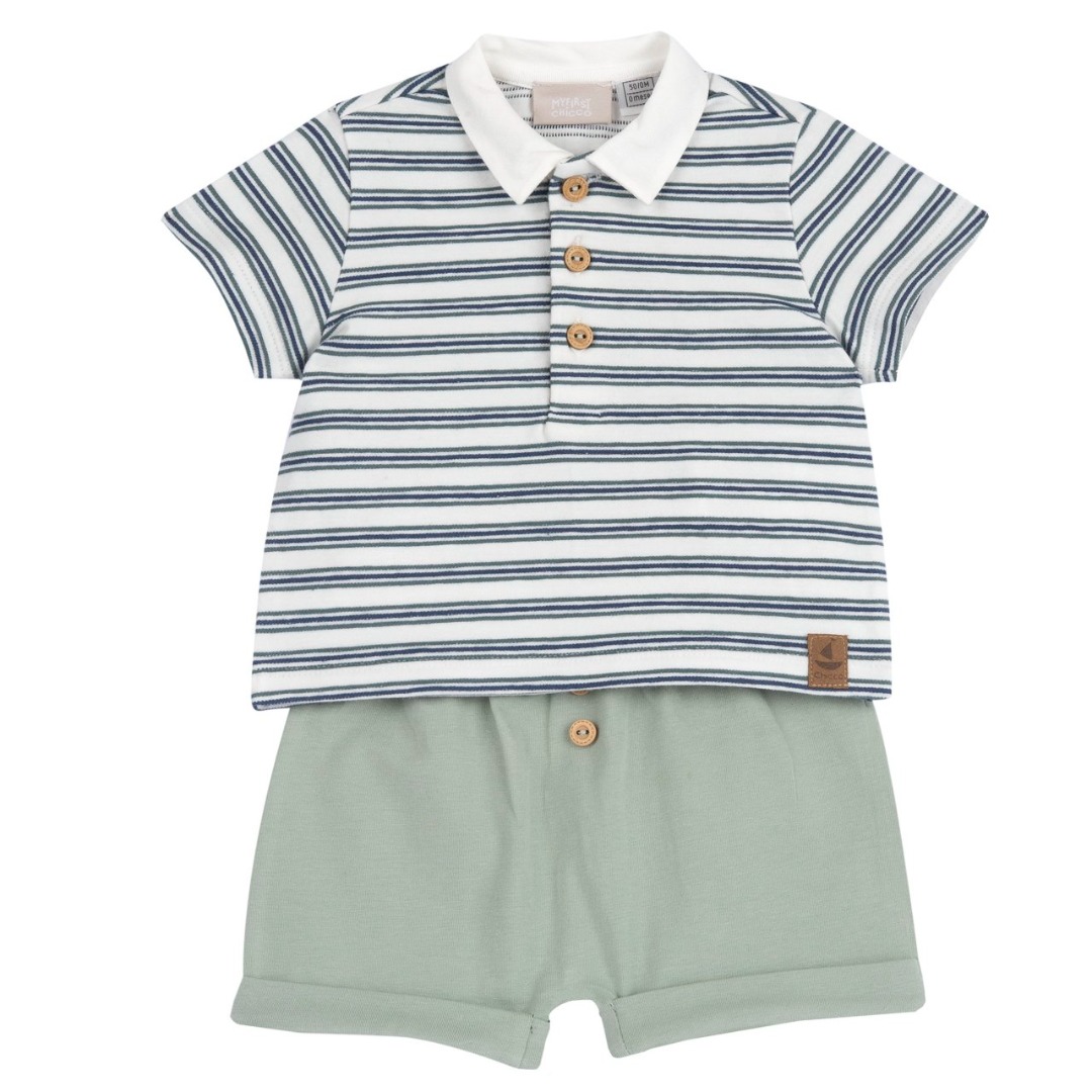 Completo Maglietta M/C a Righe con Pantaloncini Verdi- Chicco