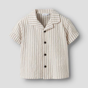 Completo Camicia M/C e Bermuda a Righe Beige - Name it