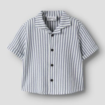 Completo Camicia M/C e Bermuda a Righe Indaco - Name it