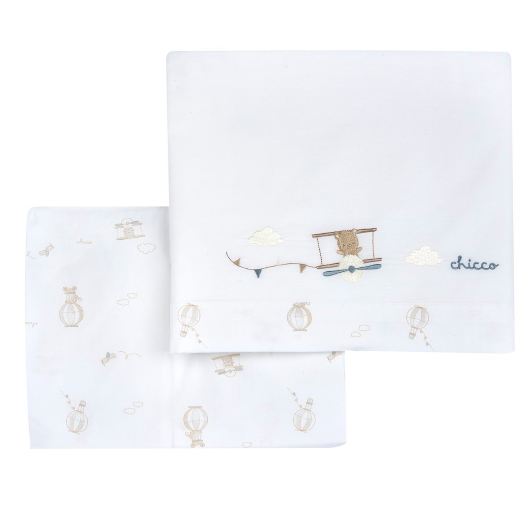 Set Lenzuola Carrozzina Orsetto Aeroplano - Chicco