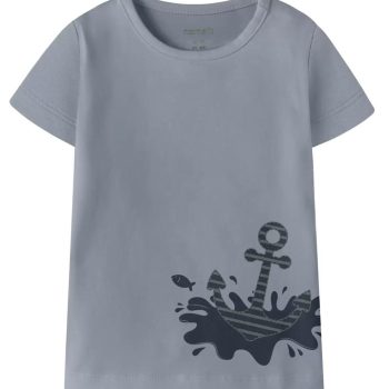 Set T-shirt M/C Celeste con Ancora e Bermuda Blu Righe B.che - Name it