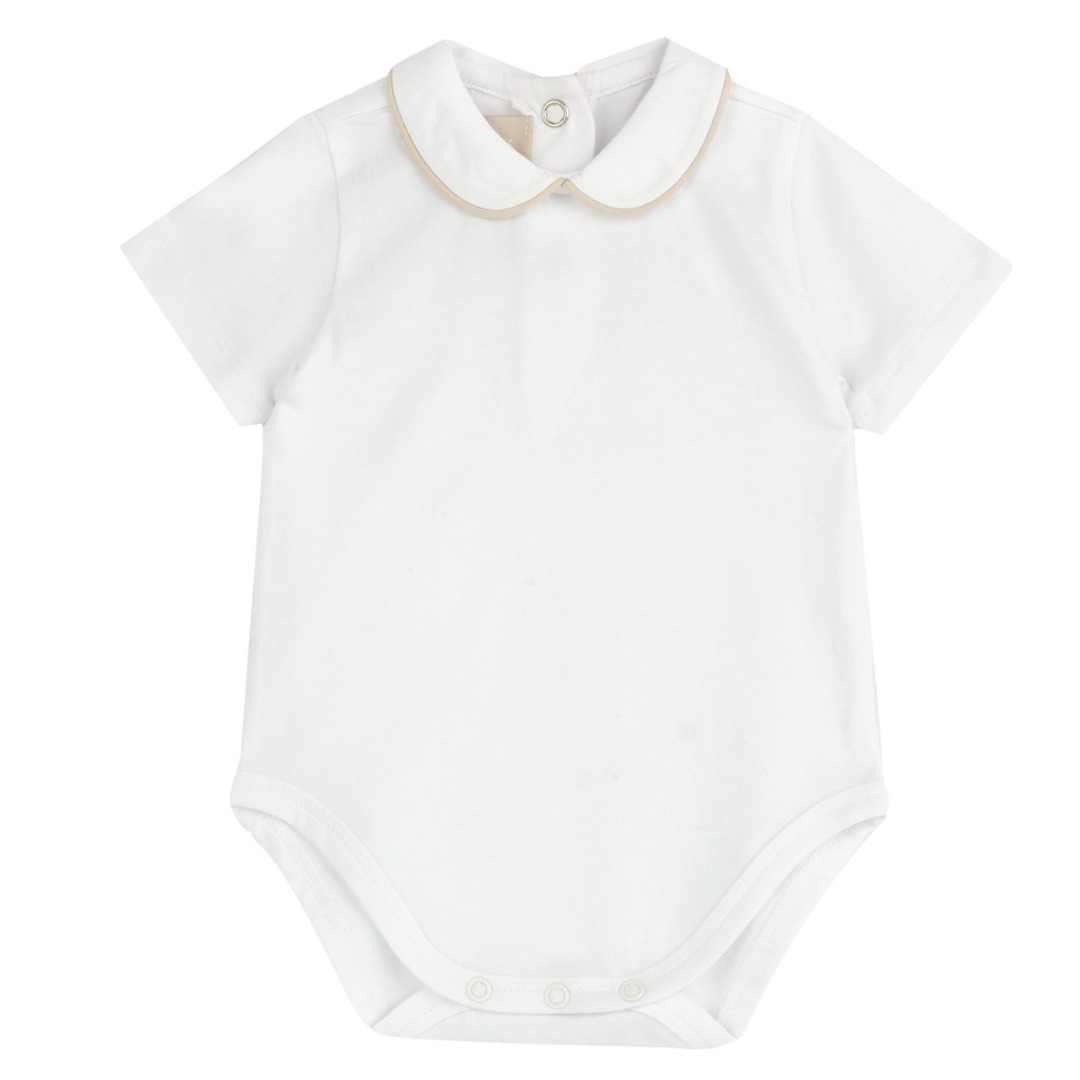 Maglia Body M/C Bianco con bordo Beige - Chicco