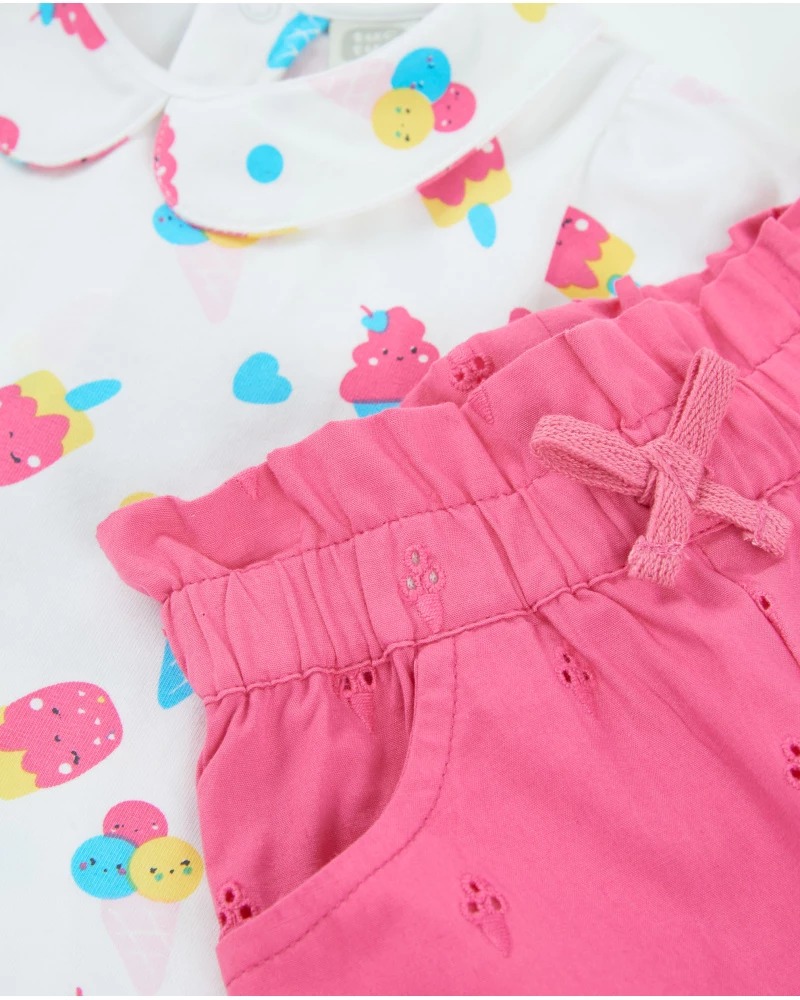 Completo Maglia M/C Stampa Gelati e Short Rosa- Tuc tuc - immagine 3