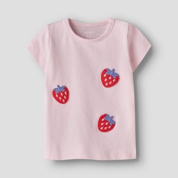 Maglietta M/C Rosa con Fragole ricamate - Name it