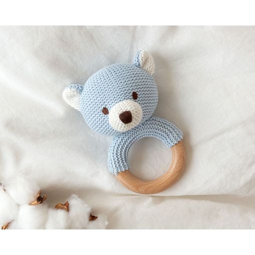 Orsetto Colarato Massaggiagengive e Sonaglio in Cotone e Legno - Kiokids - immagine 4