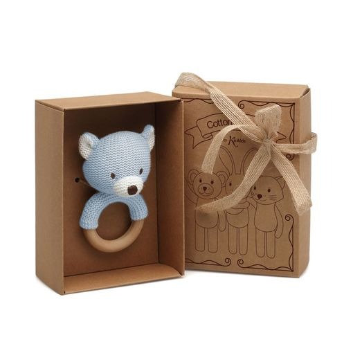 Orsetto Colarato Massaggiagengive e Sonaglio in Cotone e Legno - Kiokids - immagine 3