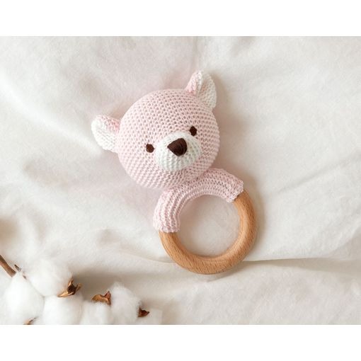 Orsetto Colarato Massaggiagengive e Sonaglio in Cotone e Legno - Kiokids - immagine 2