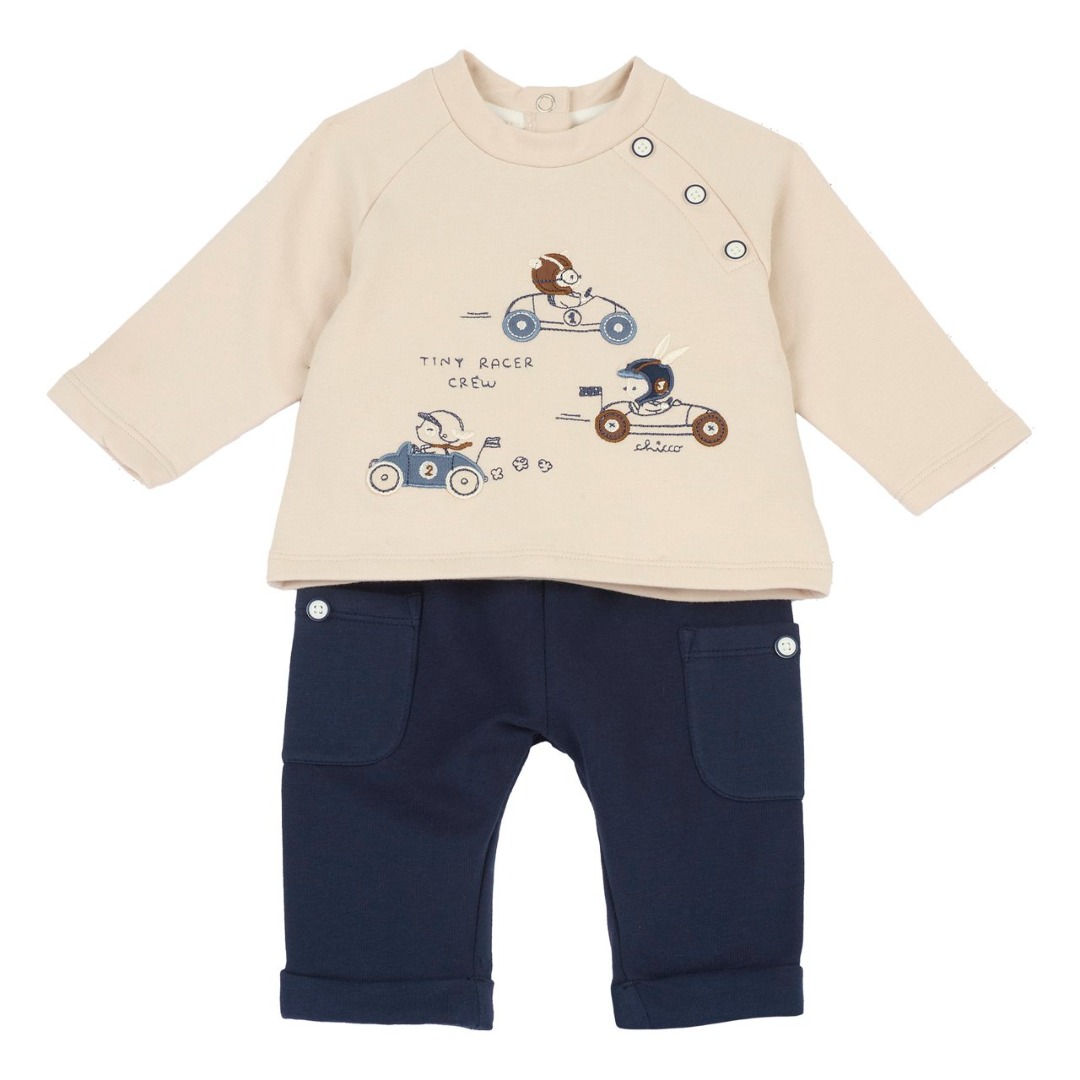 Completo Maglia con Macchine e Pantaloni Blu - Chicco